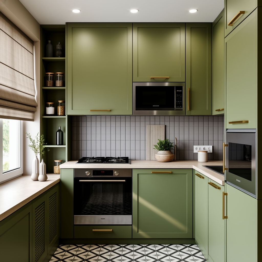 Линейная кухня с навесными и напольными шкафами